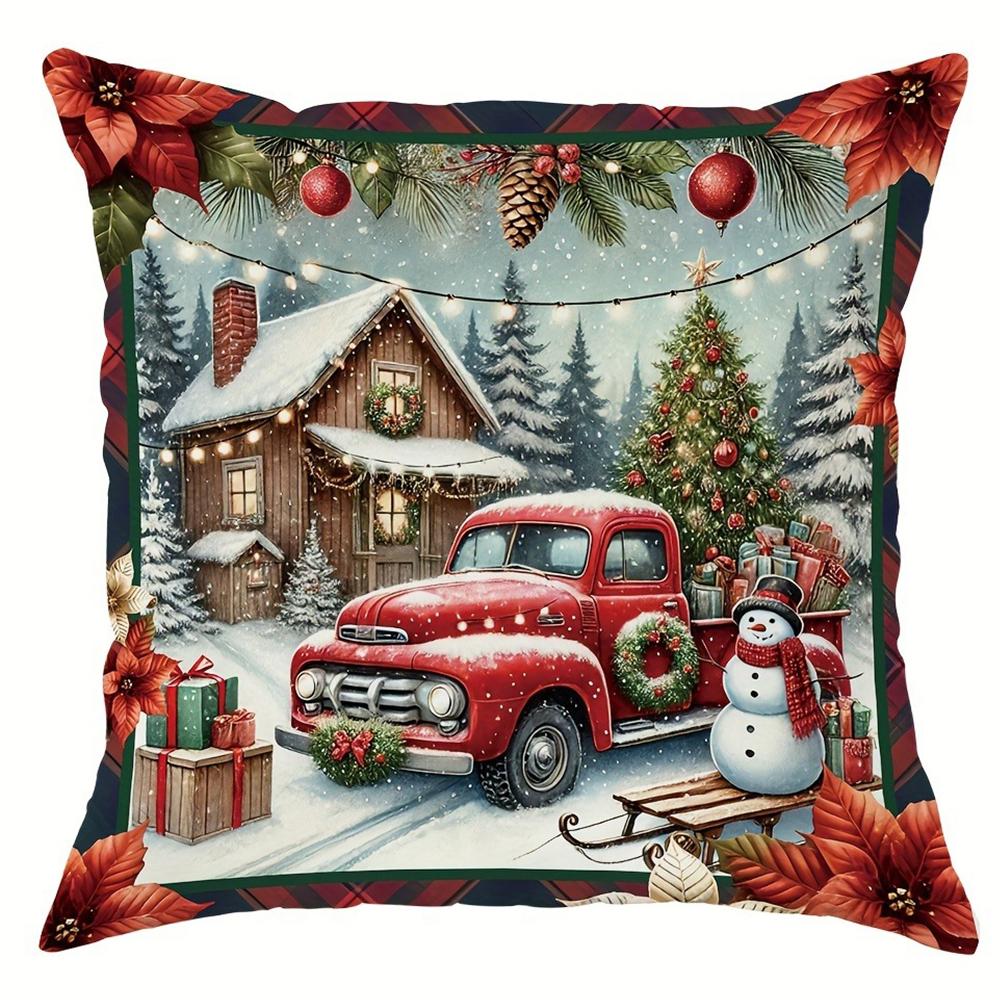 Merry Christmas decoration pillow cover Christmas car and gift pattern living room Sofa cushion cover room home decoration