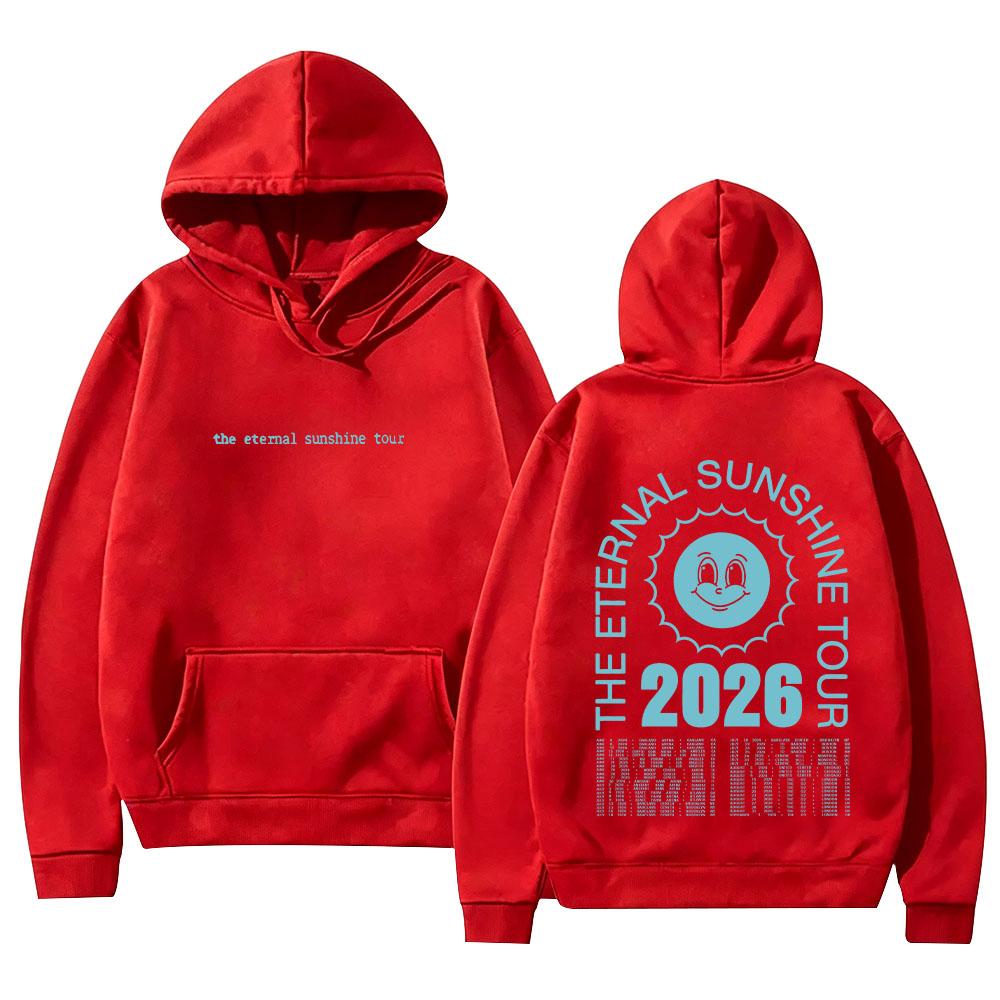 Tour-sun Men Hoodie Front Eternal Sunshine Tour Text Print, Circular Sun Face 2026 Back Graphic, Thick Fleece Sweatshirt for Urban Daily Outfits