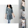 Elegantes Plus Size Damen Druck Langarm Mini Kleid T-Shirt Tunika Herbst S-5XL