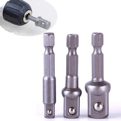 3 Pcs Socket Adapter Set Hex Shank To 1/4 3/8 1/2 Inch Chrome Driver Drill Bits
