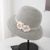 French Hepburn Style Double Flower Elegant Bucket Hat Women's Summer Sun Protection Straw Hat Big Brim Pot Hat Straw Woven Beach Sun Hat