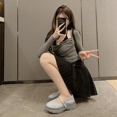 Zhao Ruth with Niche Mary Jane Shoes Women's New Platform Single Shoes One-button Ballet Shoes Casual Sports Shoes