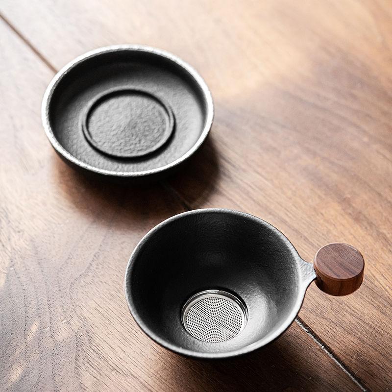 Frosted Tea Filter Holder Household Black Pottery Kung Fu Tea Separation Filter Light Luxury Tea Leak Tea Strainer