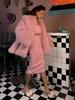 Source Factory Foreign Trade Medium and Long Pink Luxury Imitation Fox Hair Padded Cotton Thickened Environmentally Friendly Fur Jacket