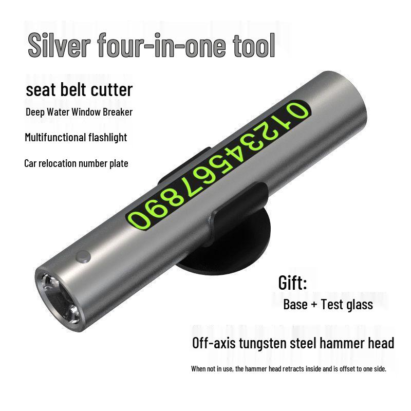 Multi-Function Car Safety Hammer & Emergency Glass Breaker with Parking Number Plate