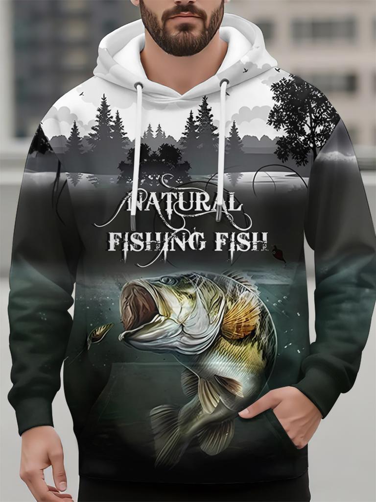 Autumn Men's Sweatshirt Casual Long Sleeve Hooded Pullover Fishing Print Top Fashion Oversized Vintage Men's Hoodie Streetwear