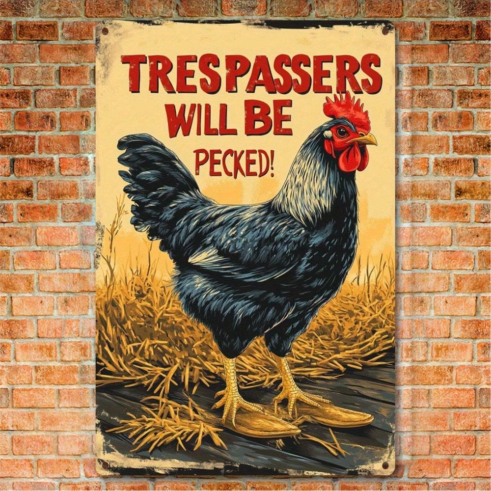 Metal Wall Art Vintage Black Red Rooster Sign Farmhouse Humor Poster Home Decor