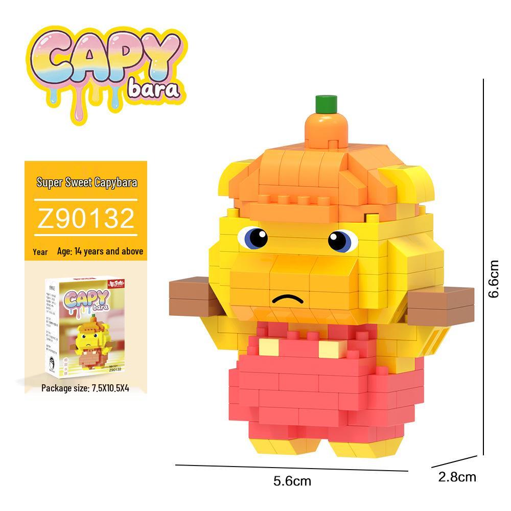 Capybara Cartoon Yellow Card Cap Doll: Micro-particle Educational Building Blocks Toy