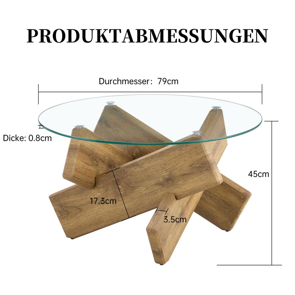 Runt soffbord i flerfärgad MDF + Glas: Kreativ Kors Träram, Enkel och Modern. 79 cm diameter, 0,8 cm tjock yta av härdat glas.