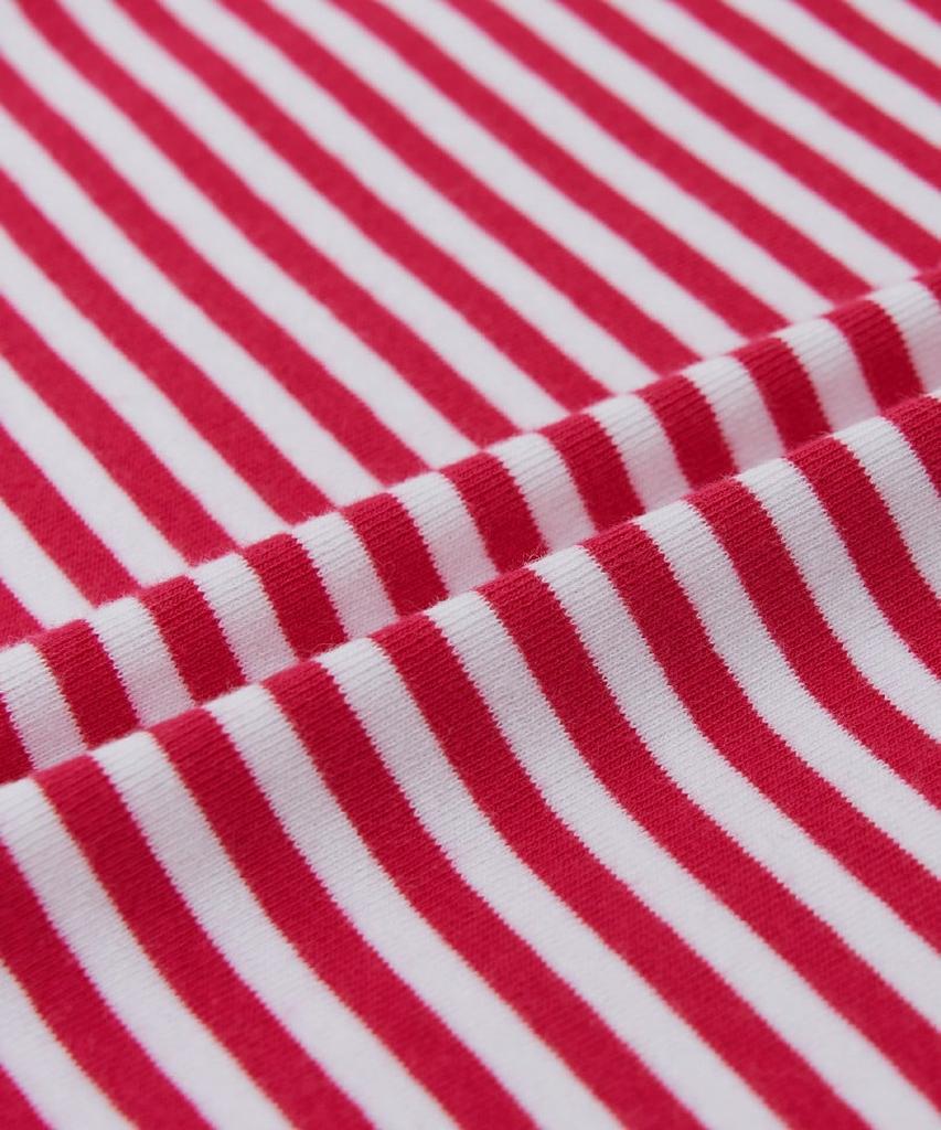 Emelbi Women'S Varsity Striped Off-Shoulder Slim Semi-Crop Short Sleeve T-Shirt Phi (Neon Red)