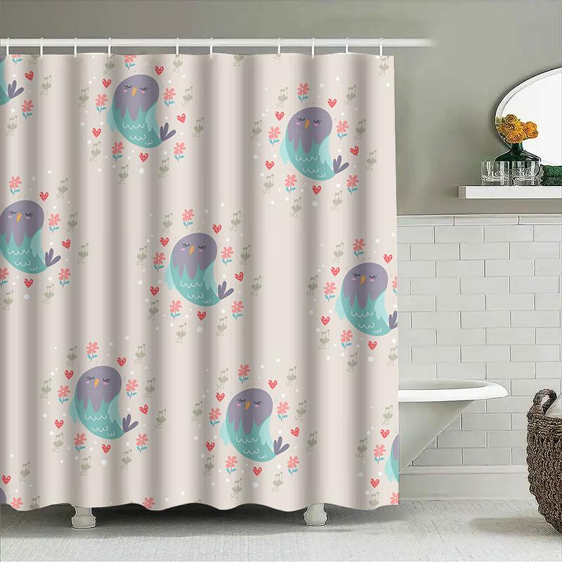 

Modern Cute Owl Print Shower Curtain Fabric Waterproof Bathroom Decorations 90x180cm
