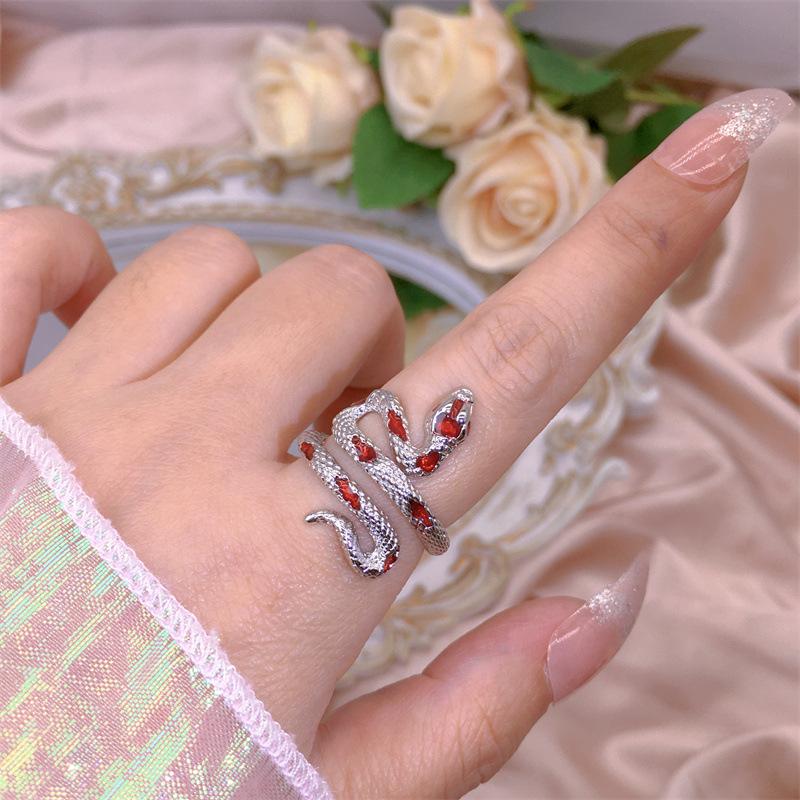 Fashion Gothic Drop Oil Snake Rings for Women Punk Hip Hop Silver Color Opening Adjustable Animal Ring Trendy Party Jewelry Gift