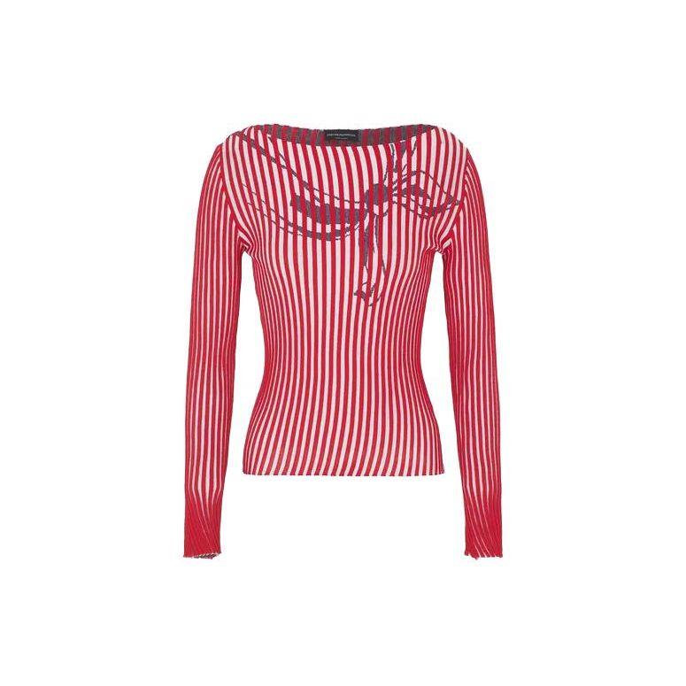 Emporio Armani Ribbed Print Off-The-Shoulder Fitted Sweater Women sweater Red 6R2MYB2-MB2Z1-F310 M