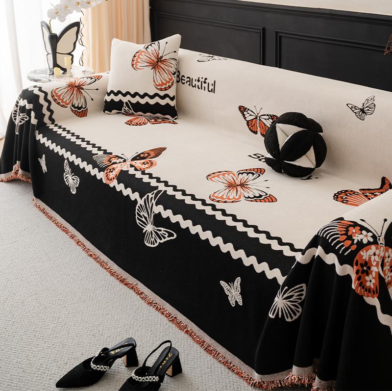 Funda Sofa Chenille Hawaii Butterfly Color Block Sofa Mat Throw Blankets All-season Camping Picnic Sofa Cover