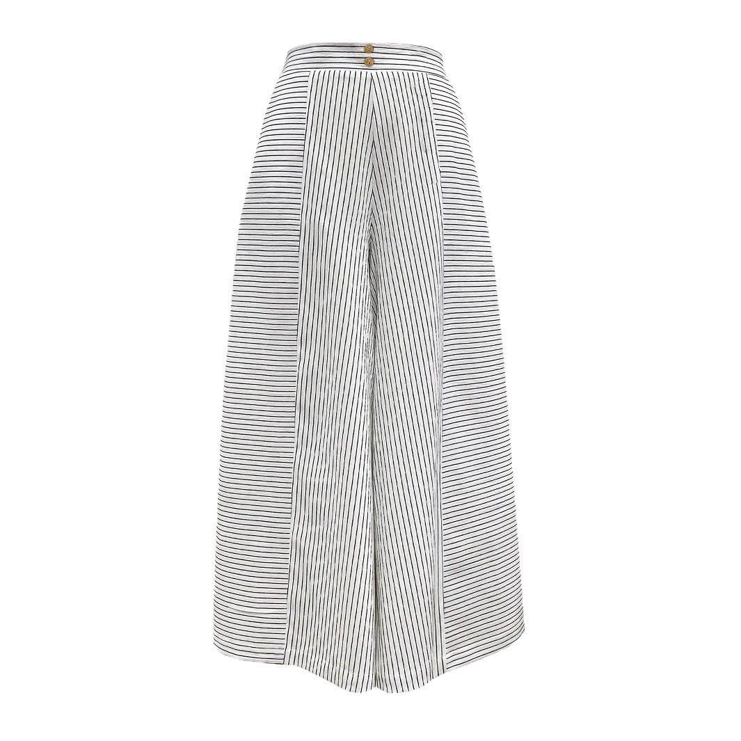 

Women s 2025 Casual Striped Wide Leg Pants Button Decorated Loose Pants S белый