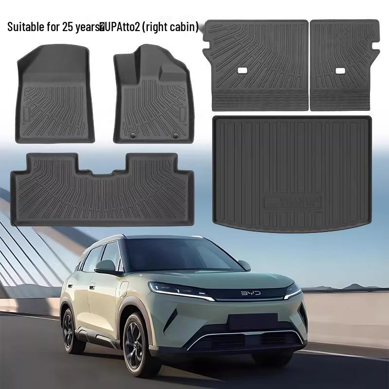 BYD Yuan UP Atto2 RHD Floor Mats: TPE Waterproof Eco-Friendly Trunk & Backrest Mats for 25-Year-Old Models