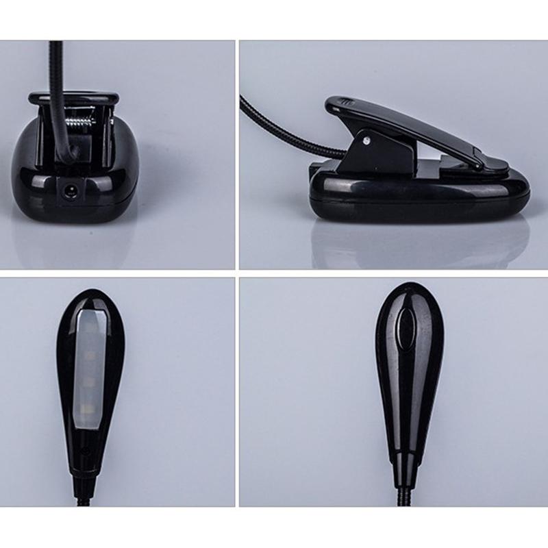 4 LED Reading Lamp Rechargeable and Flexible Gooseneck Nightlight Desktop Clip Light with Stand Music Stand Light