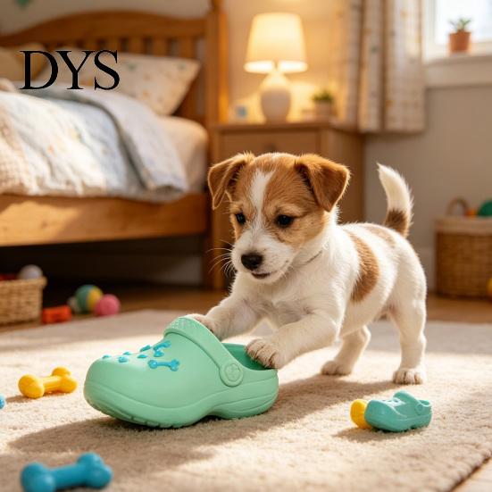 Puppy Chewing Toy Squeaky Slipper Dog Chew Bite Resistant Aggressive Chewer Latex Slide Built-in Squeaker Shoes Interactive Small Teething Cleaning