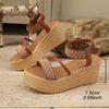 Large size apricot wedge heel thick sole heightening fashionable and comfortable casual waterproof table one-word buckle women's sandals