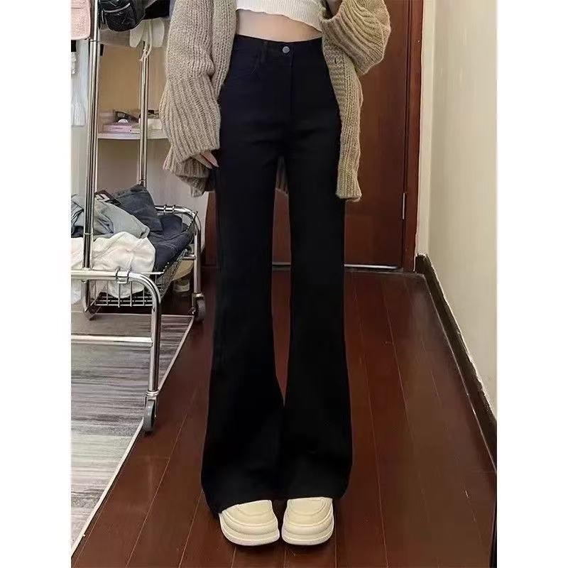 Fleece Thickened Retro Blue Straight Jeans for Women's Autumn and Winter, New Loose Wide-leg Slim Horseshoe Pants