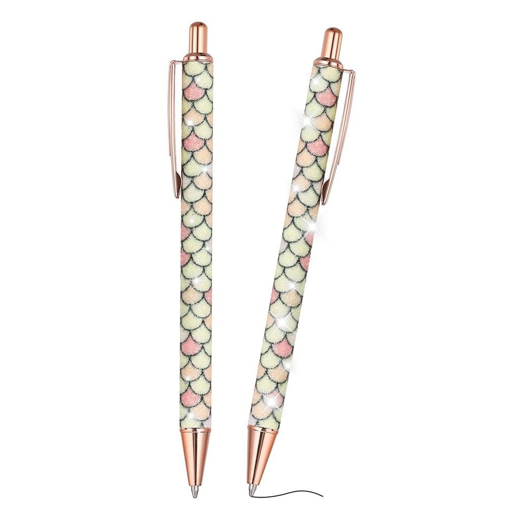 PATIKIL Women's Fancy Ballpoint Pen Set of 2, Medium Point 1.0mm, Black Ink, Glitter Ballpoint Pen, Metal Knock Type, Office Use, Yellow/Gold
