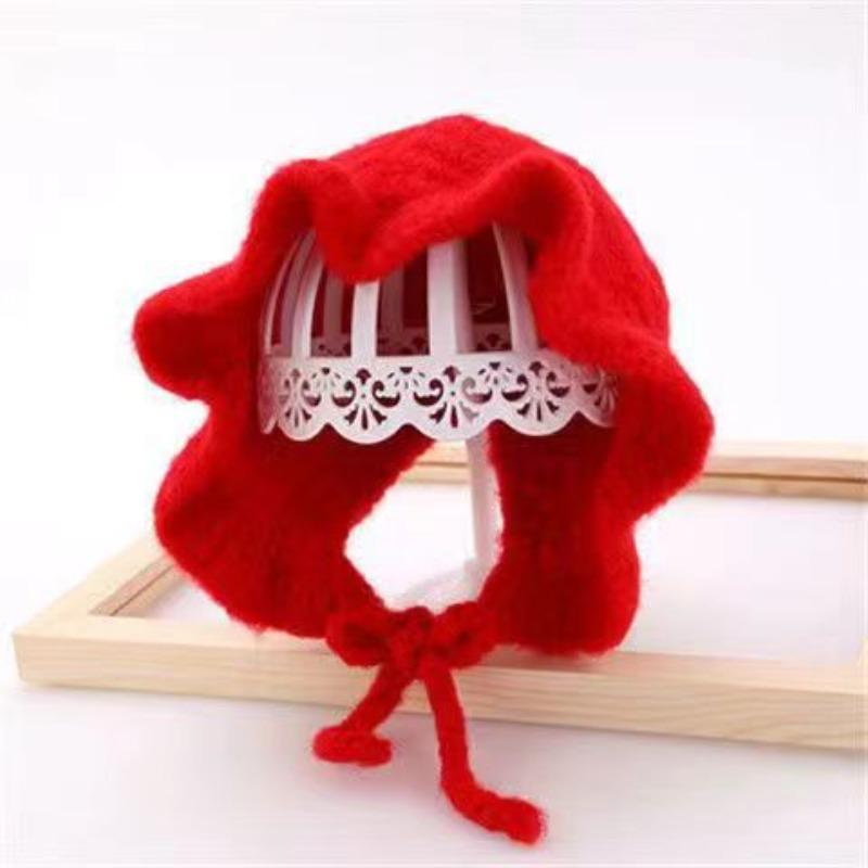 

Шапочка для новорожденного осень-зима супер милая детская 3-12 месяцев детская шапка с ушками шерстяная вязаная шапка красный