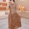 2026 Spring Slimming Two-Piece Midi Dress with Three-Quarter Sleeves and Stylish Print