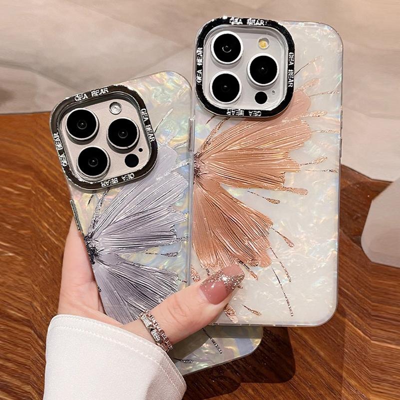 Glitter Butterfly Case For iPhone 11 12 13 14 15 Pro Max 15 Plus Laser Shell Pattern Cover For iPhone X XS Max Hard Case