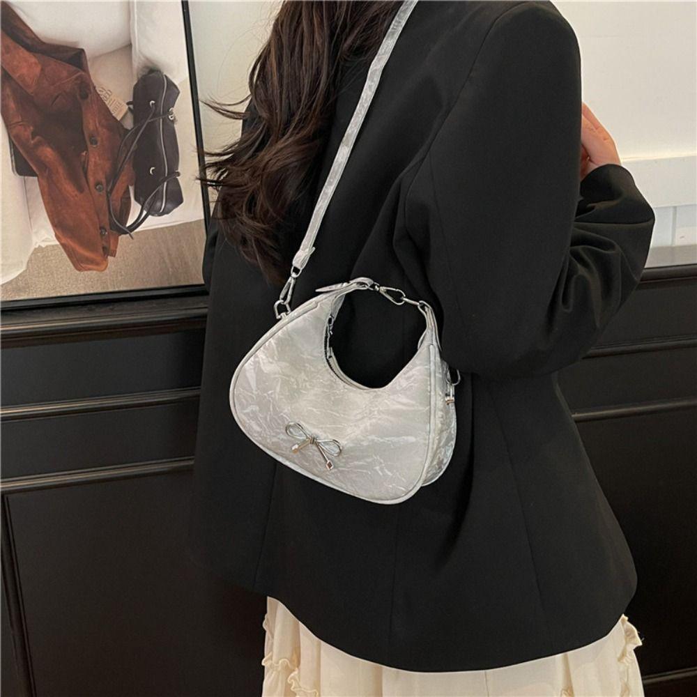 

Однотонна сумка через плече з бантом, великої місткості, у французькому стилі, портативна ПУ сумка-хобо для покупок хакі