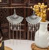 Ethnic Miao Silver Leaf Tassel Earrings