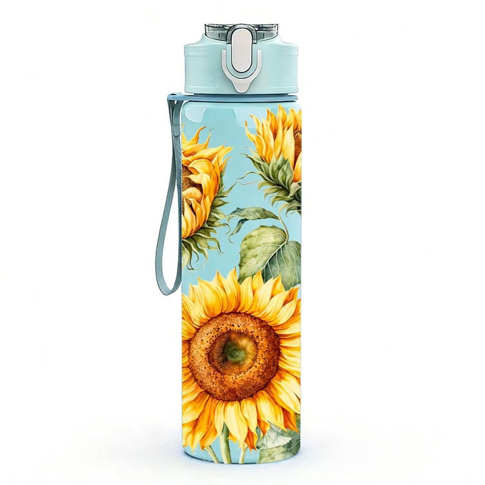 1PC Sunflower Boho Farm Floral Pattern 750ml Color Plastic Sports Water Bottle Leakproof Flip Straw Lid Suitable for Sports Office Home Use