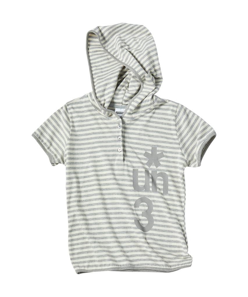 Eontaiteulseoul Symbol Stripe Henry Hoodie Crop Short Sleeve Melange White