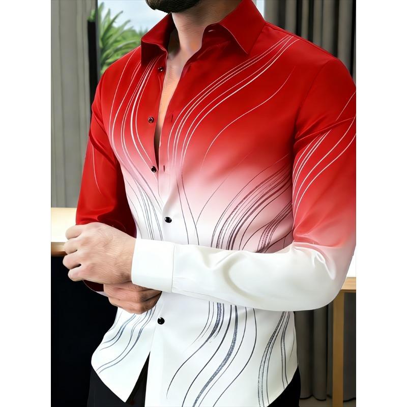 New Men's 11 Color 3D Printed Shirt with High-quality Gradient Pattern, Casual and Fashionable Long Sleeved Lapel Shirt