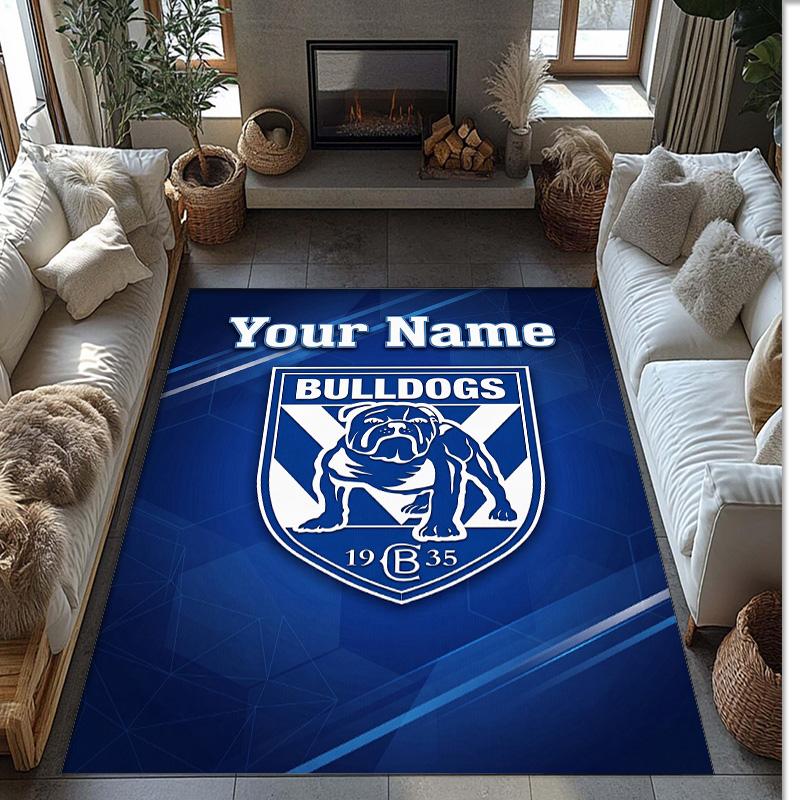 Canterbury-Bankstown Bulldogs Crystal Velvet Rug, Custom Name Text Personalized Non‑Slip Floor Mat for Home Decor Gift