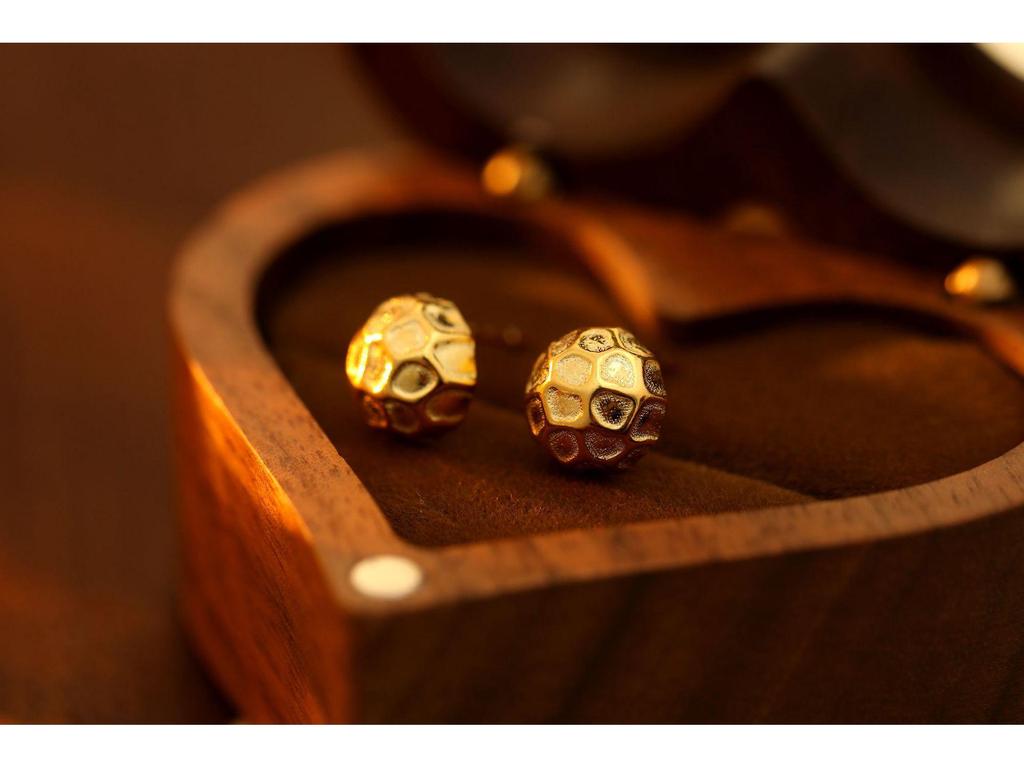 Banyan Tree Gold-Plated Silver Hammered Texture Round Earrings for Women: High-End Autumn/Winter Fashion.