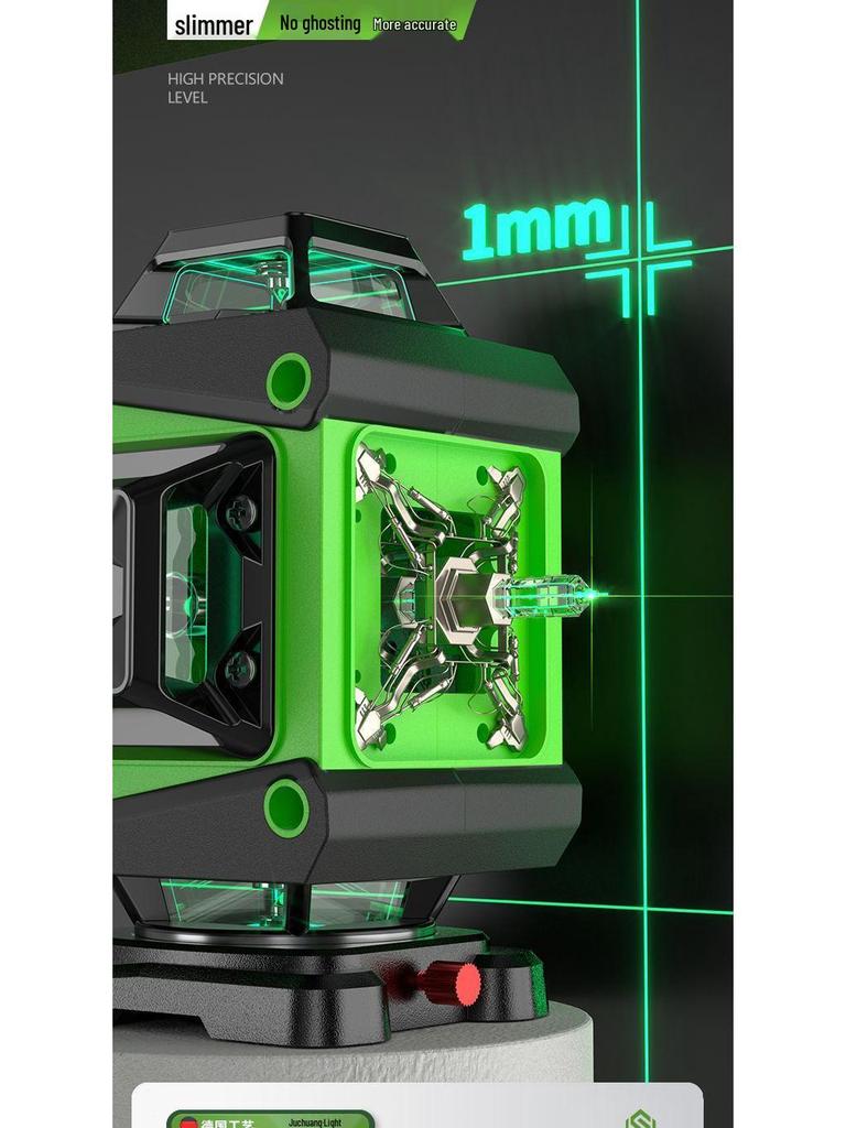 12/16-linjers minilaserpassare med hög precision, grönt ljus och vägg-/golvklistermärken