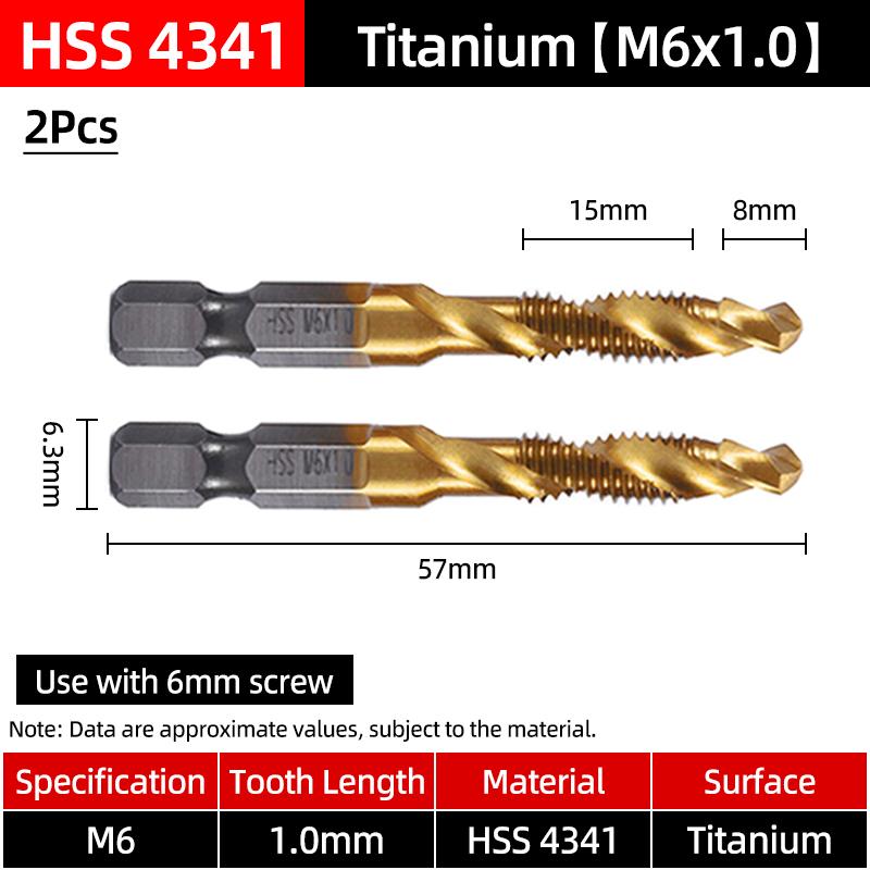 Hex Screw Thread Metric Tap Drill Bits Set HSS Titanium Composite Countersink Drill Reamer Metal Tapping Chamfering Tool Kit