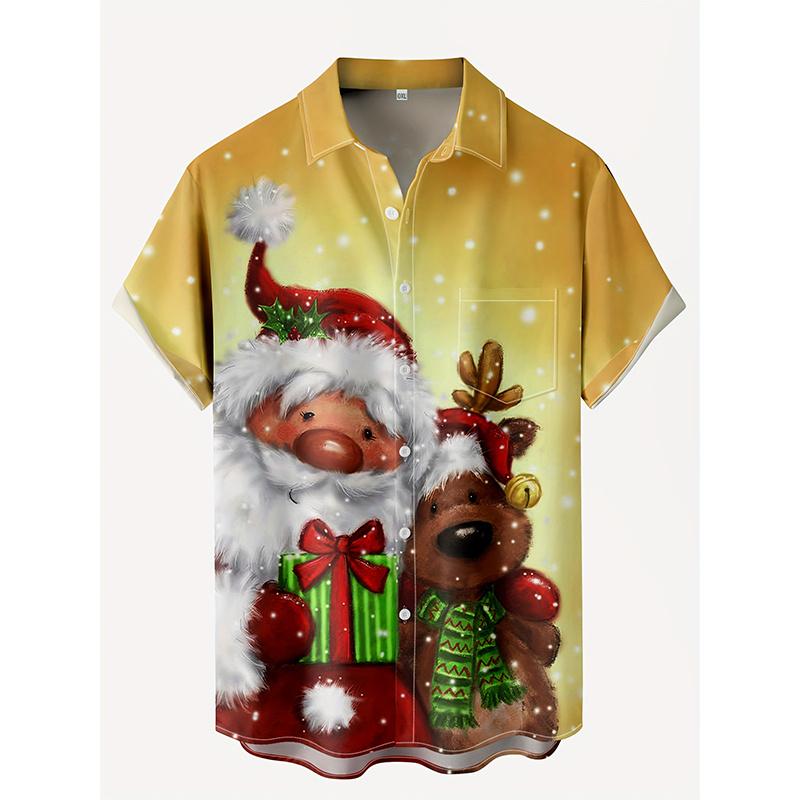 New Summer  Merry Christmas Printing Shirts & Blouses Christmas Gift Reindeer Graphic Christmas Shirt Hawaiian Shirt Men Tops