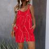 Womens Sleeveless Spaghetti Strap Romper Tie-dye Print Pocket Short Jumpsuit