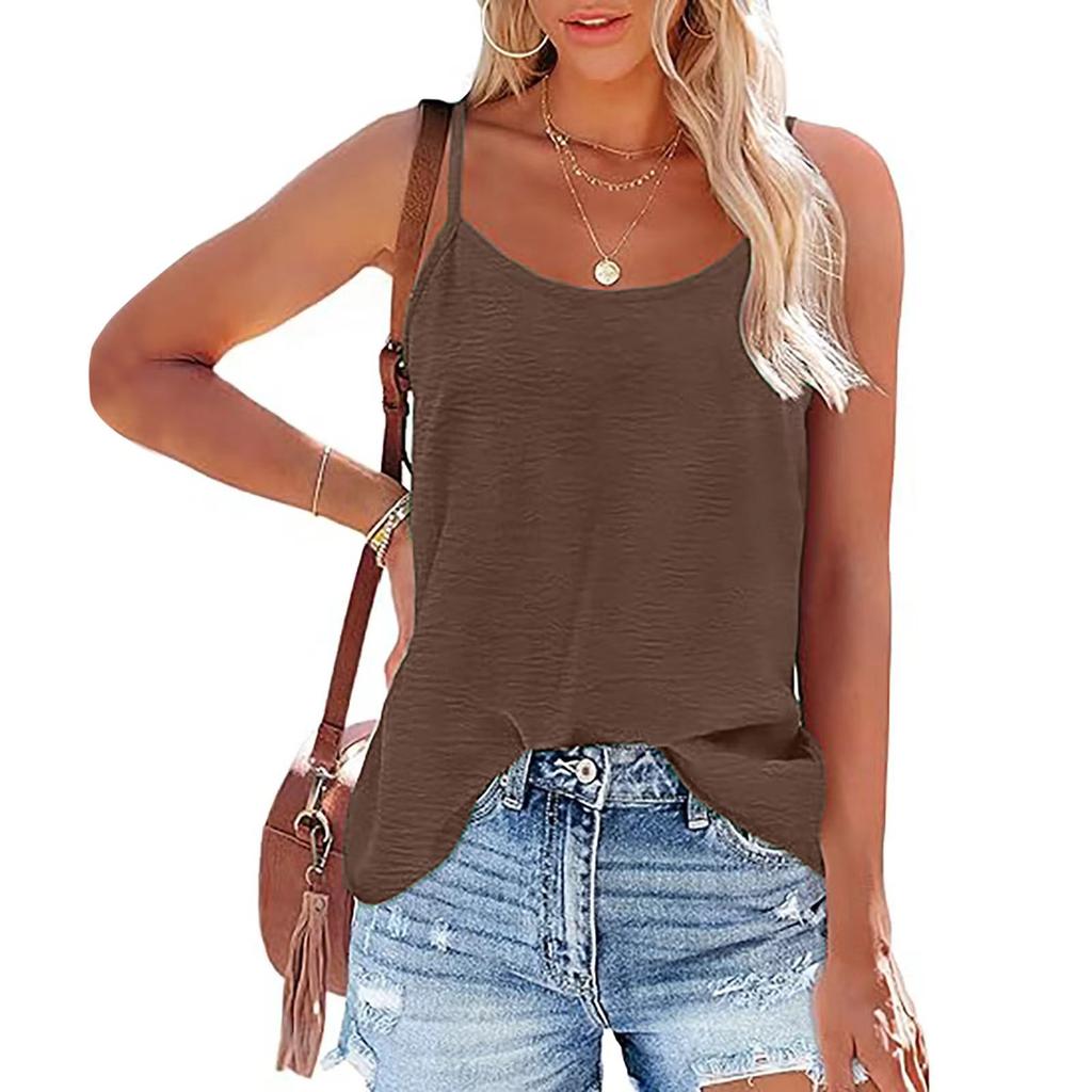 Damen Spaghettiträger-Top mit U-Ausschnitt Ärmellos Lockerer Schnitt Eis-Krepp Tanktop Rückseite Uni Cut-Out Lässige Sommer-Weste