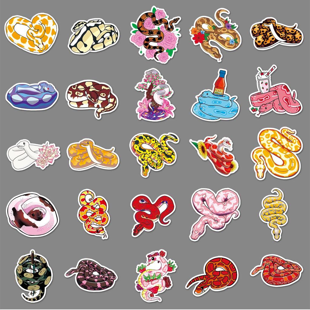 Waterproof Cute Cartoon Snake Stickers: 50-Pack for Water Bottles, Journals, and Phone Cases