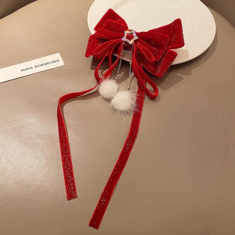 

Червоний золотий оксамитовий бант Прикраса для волосся Різдвяні новорічні аксесуари Заколки для жінок для дівчат червоний