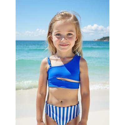 New Children's Swimsuit European and American Children's Bikini Single Shoulder Hollow Flat Angle Split Girls' Swimsuit
