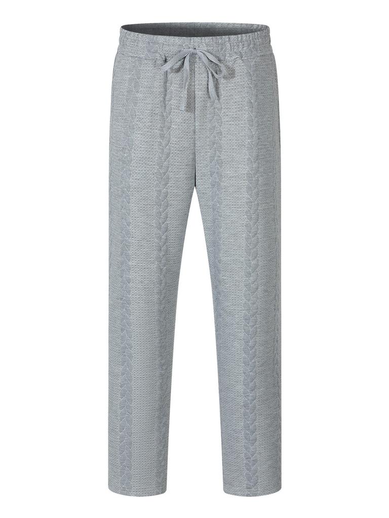 Autumn New Men's American Retro Outdoor Leisure Sports Solid Color Jacquard Drawstring Trousers