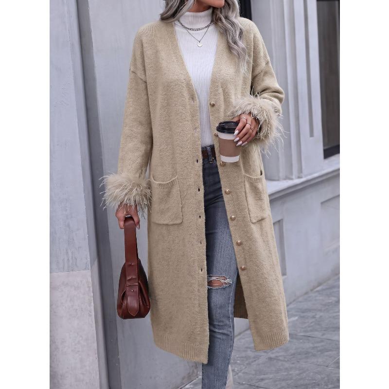YYFS Women's Fashion Casual Fall Winter Solid Color Print Long Sleeve V-Neck Sweaters