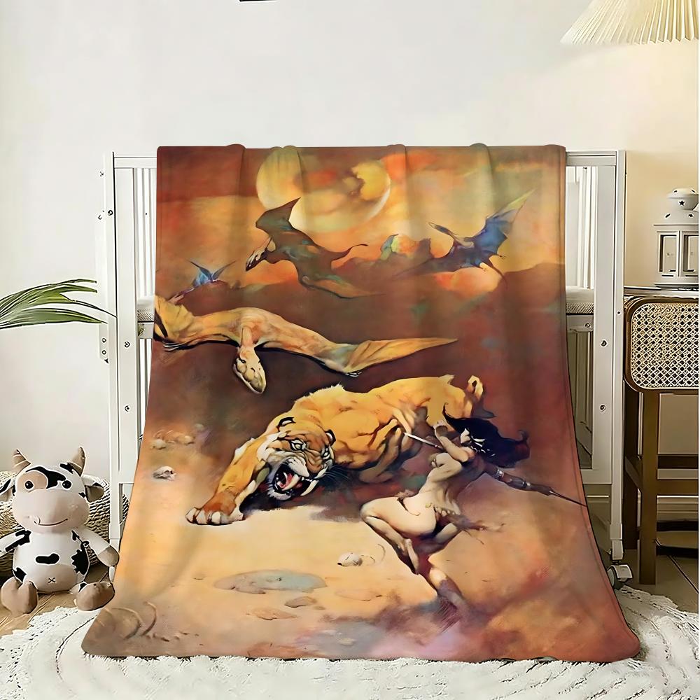 Cool Frank Frazetta Art Throw 240G Flannel Blanket Lightweight Soft Skin-Friendly Summer Thin Throw Blanket