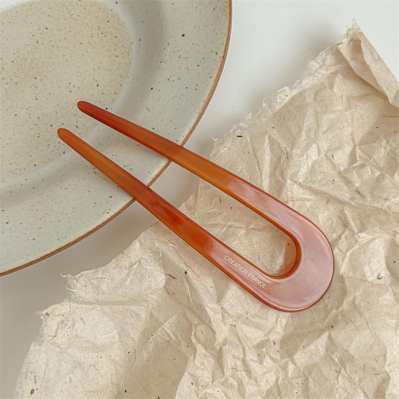 Elegant U-Shaped Acetate Hairpin for Women - High-End, Classic Large Hair Stick for Updos, Modern Design