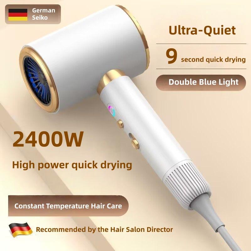 High-Speed Hair Dryer 2400W High-Power Blue Negative Ion Ultra Quiet Hair Salon Home Hair Dryer US/EU/UK/AU Plug