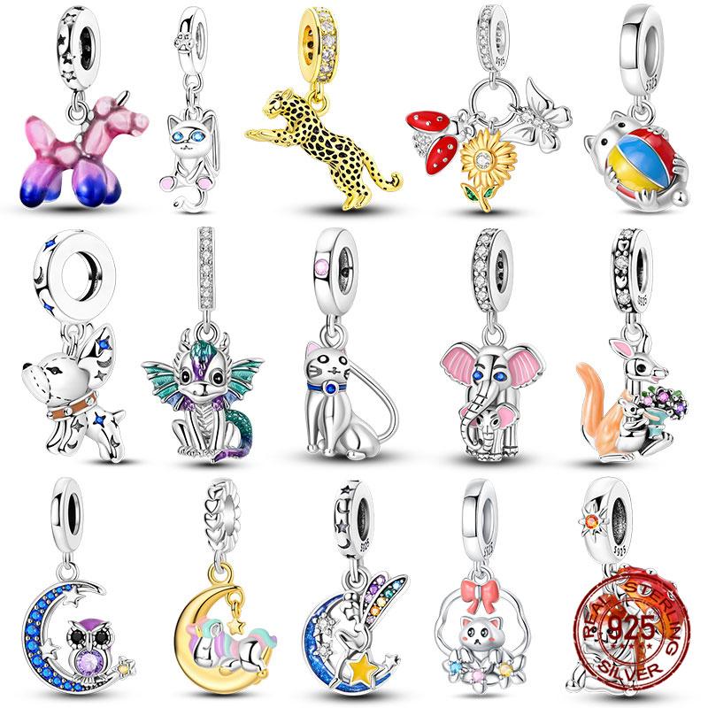 100% 925 silver Animal Series Bulldog Zebra Squirrel Charms Fit Original 925 Bracelet DIY Jewelry Making Women Gift