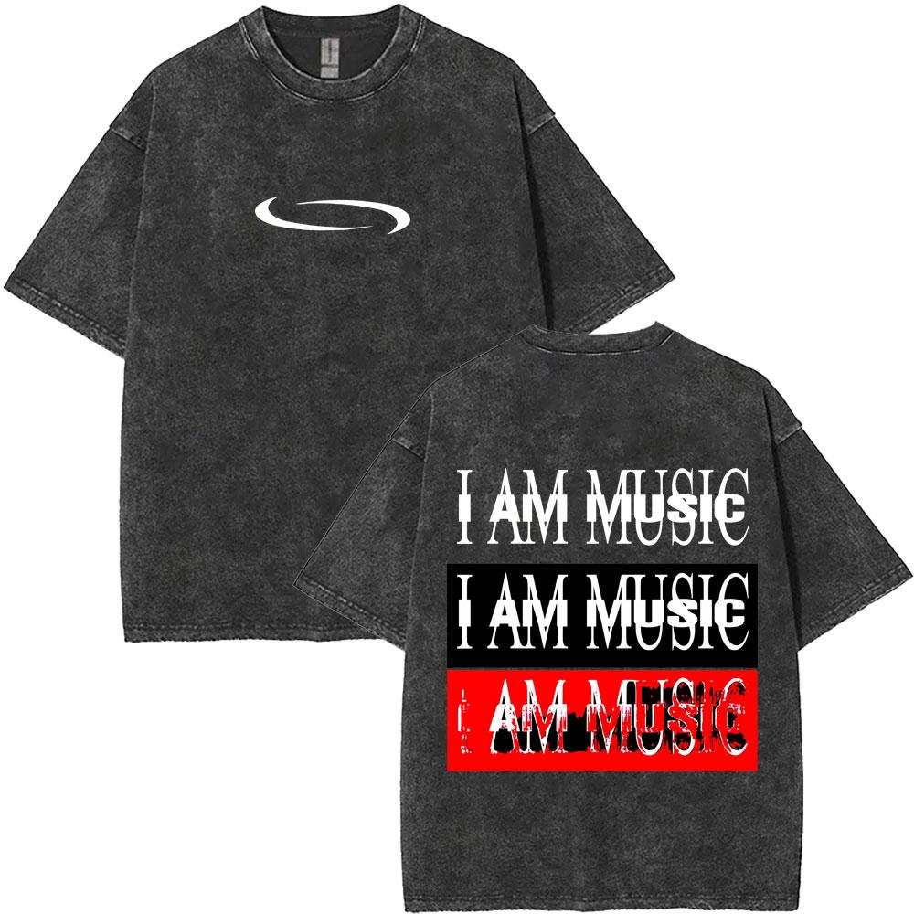 Retro Washed Playboi Carti I AM MUSIC Logo T Shirt Opium Ken Carson Narcissist Rap Tshirts Men Hip Hop Vintage Oversized Tshirt